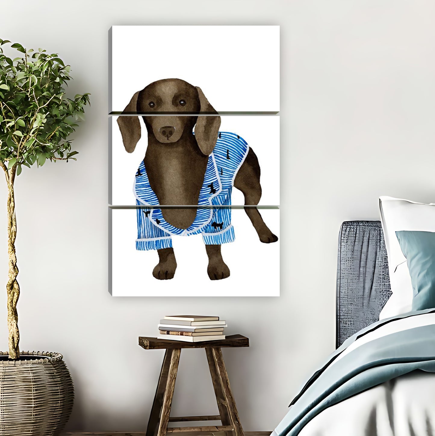 Dachshund in Blue Robe Funny Retro Wall Art Print|Liberty Signs #L871