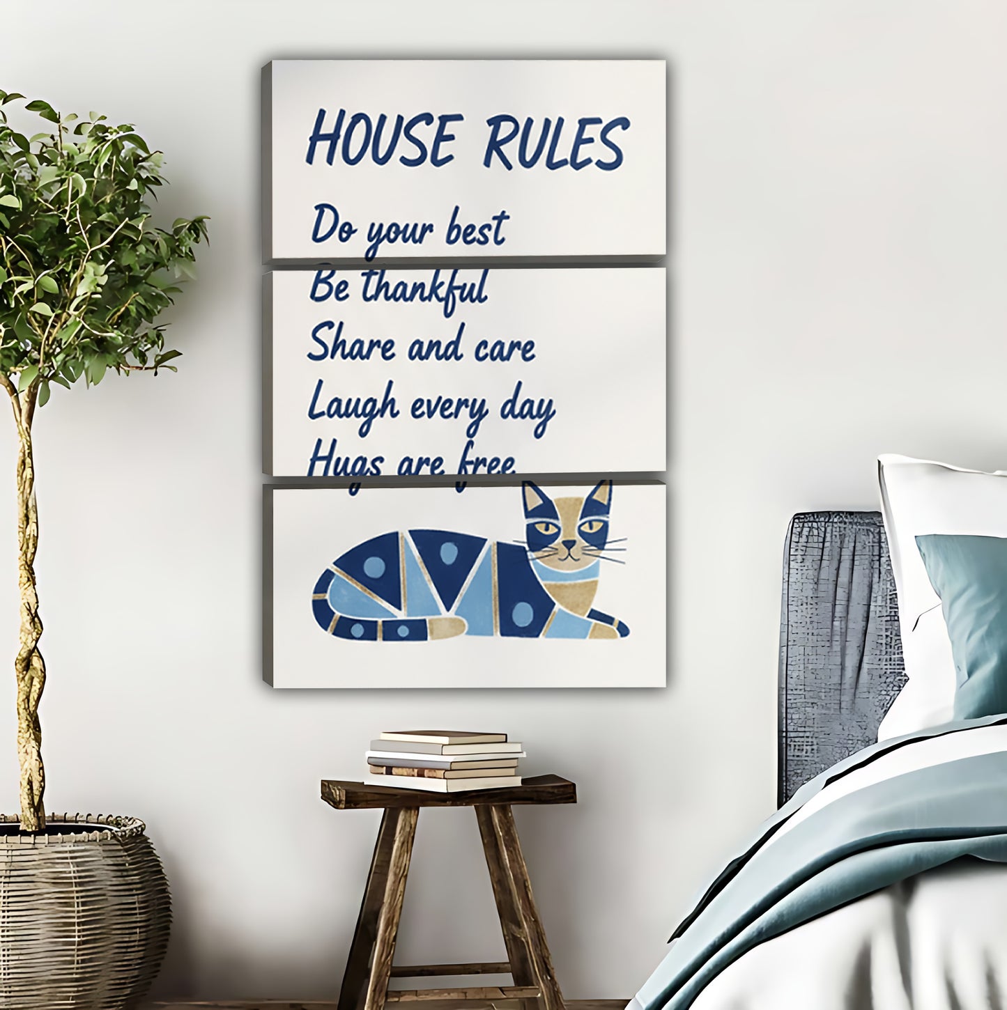 Geometric Cat House Rules Wall Art - Inspirational Family Rules Print|Liberty Signs #L496