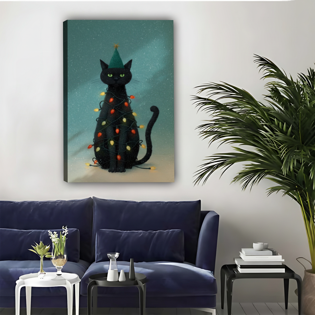 Christmas Black Cat Framed Canvas Wall Art Print|Liberty Signs #L1681