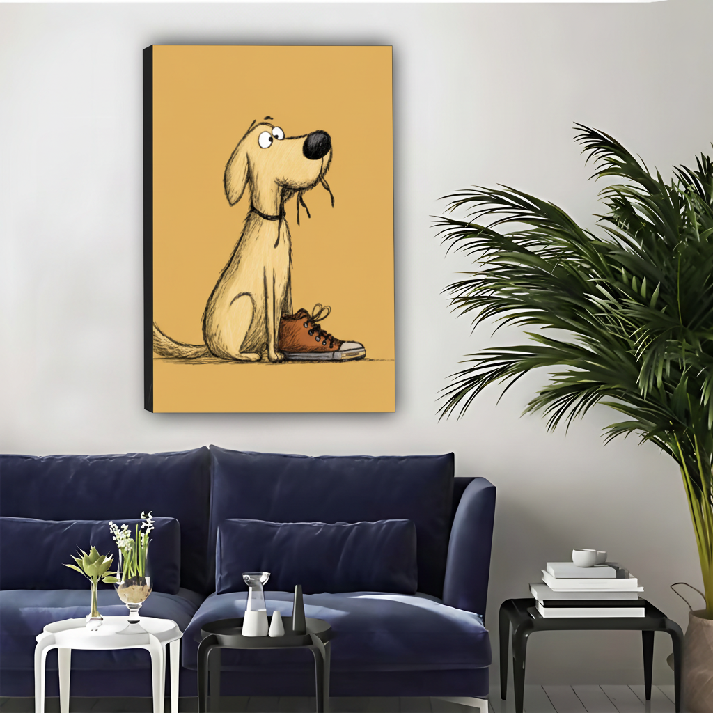 Funny Dog with Shoe Framed Canvas Wall Art|Liberty Signs#L1805