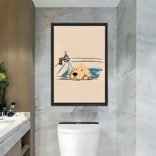 Cute Golden Retriever Bath Framed Canvas Wall Art|Liberty Signs#L1739