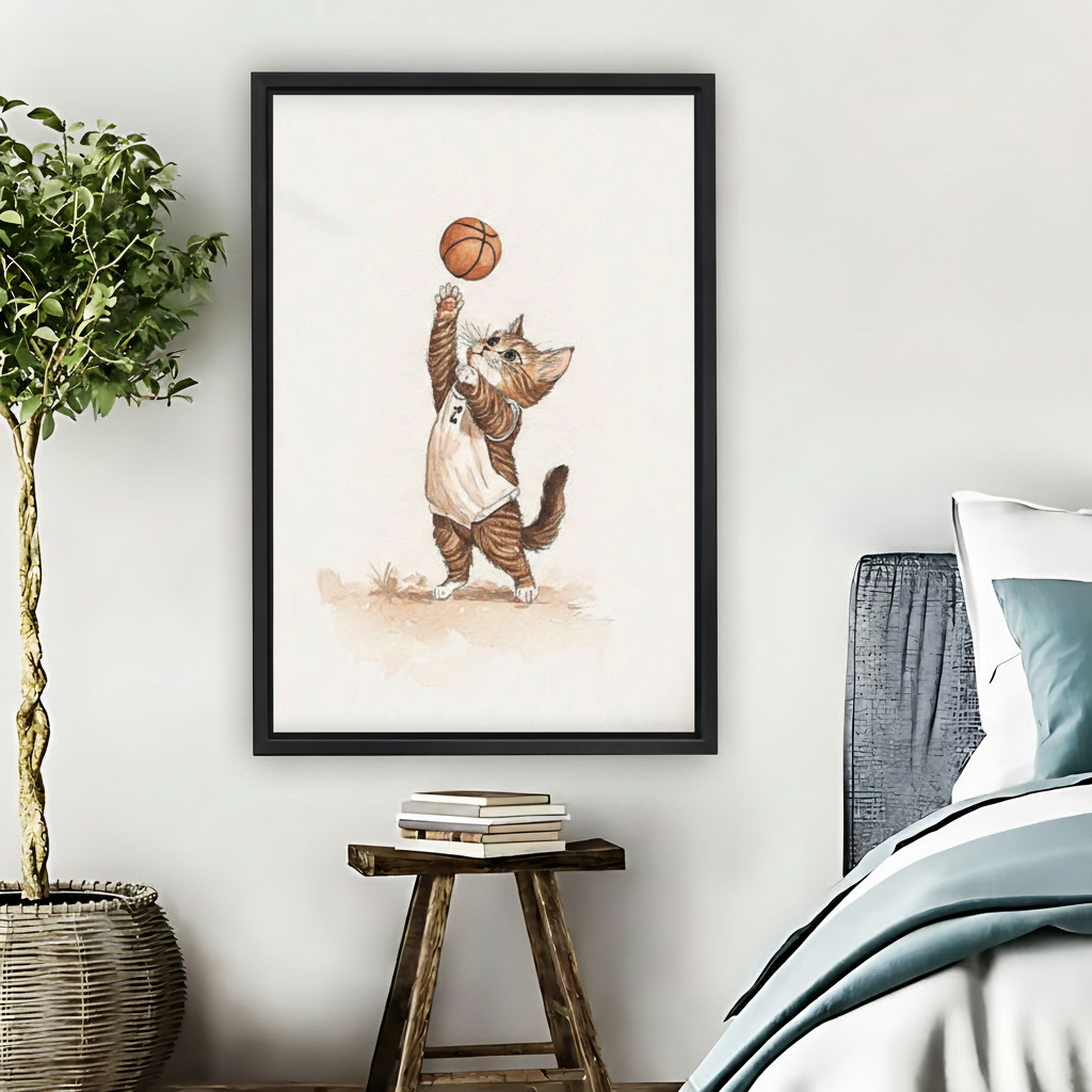 Funny Cat Basketball Player Framed Canvas Wall Art|Liberty Signs#L1767