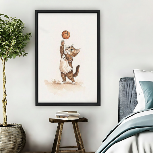 Funny Cat Basketball Player Framed Canvas Wall Art|Liberty Signs#L1767