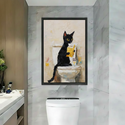 Cat Reading on Toilet Funny Bathroom Framed Wall Art|Liberty Signs#L1769