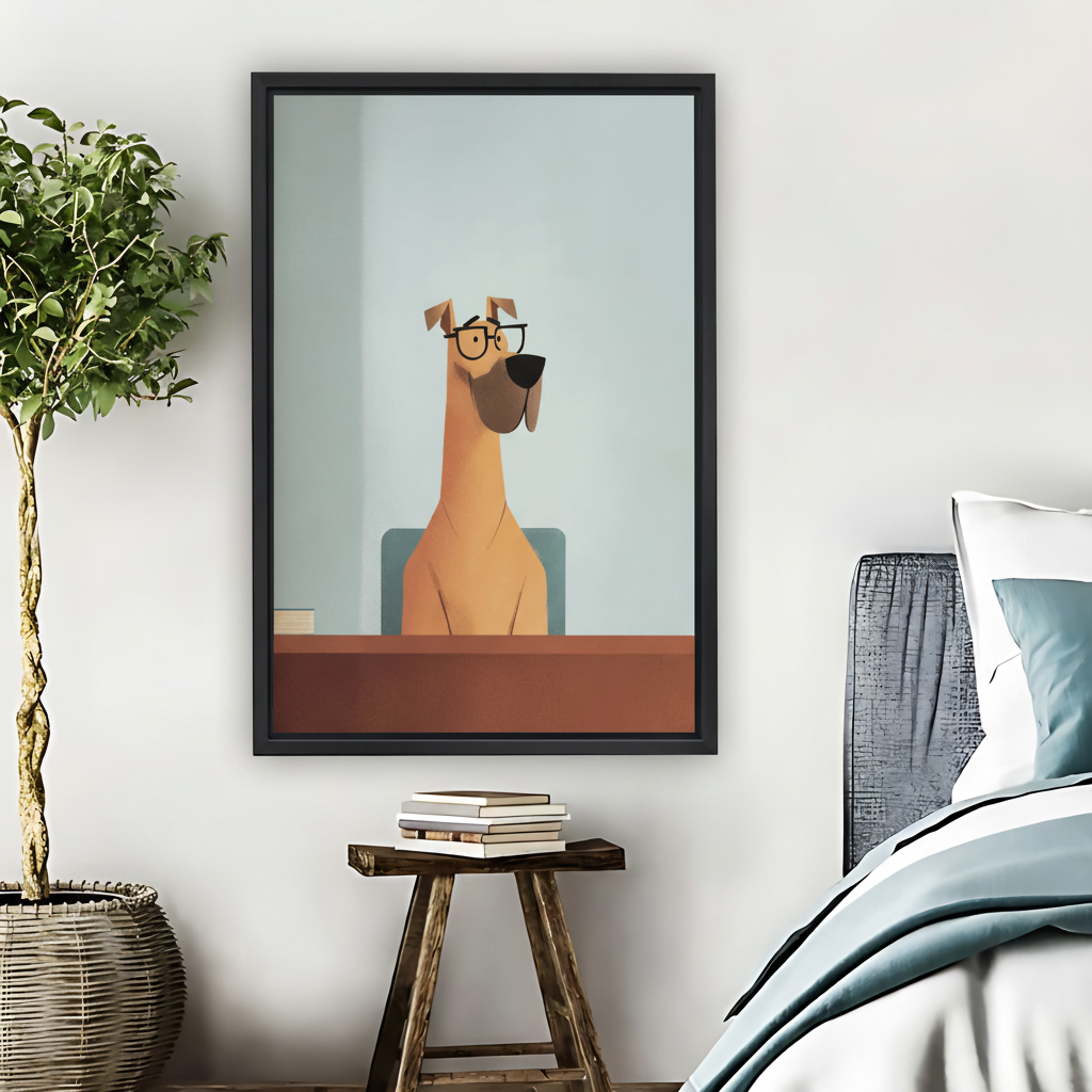 Funny Dog With Glasses Office Framed Canvas Wall Art|Liberty Signs #L1673