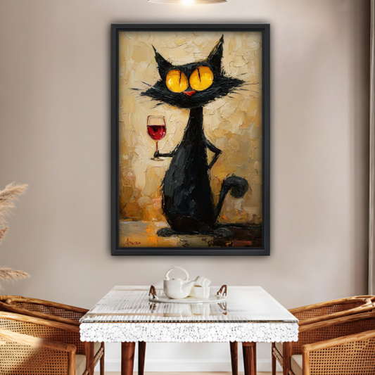 Black Cat Wine Lover Framed Canvas Wall Art|Liberty Signs#L1770