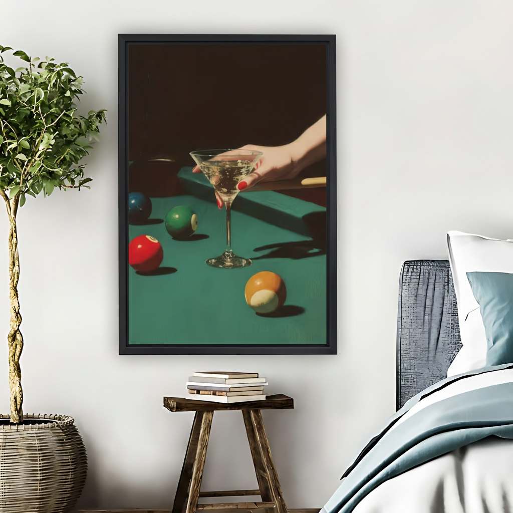 Martini Pool Table Cinematic Oil Painting Framed Canvas Art| Liberty Signs #L1657