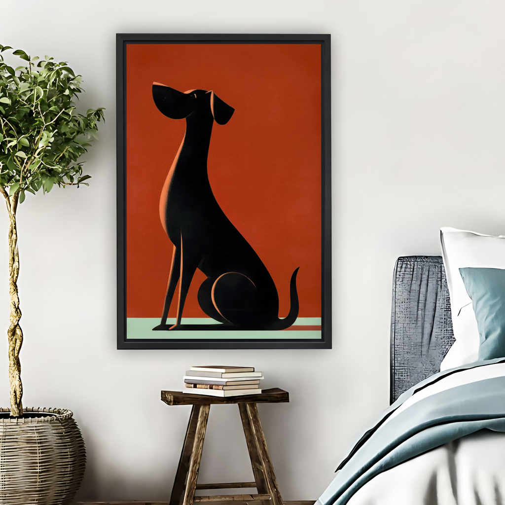 Minimalist Black Dog Silhouette Retro Framed Canvas Wall Art|Liberty Signs #L1674