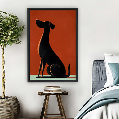 Minimalist Black Dog Silhouette Retro Framed Canvas Wall Art|Liberty Signs #L1674
