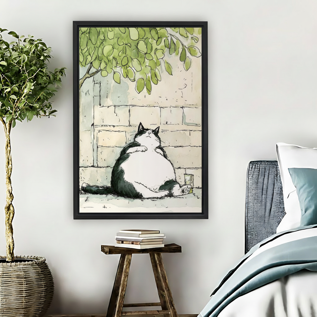 Chubby Cat Under Tree Framed Canvas Wall Art Print|Liberty Signs#L1787
