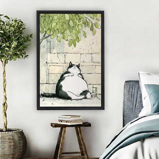Chubby Cat Under Tree Framed Canvas Wall Art Print|Liberty Signs#L1787