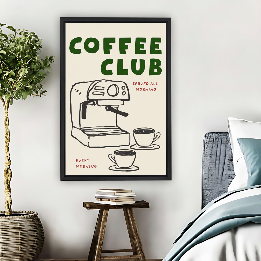 Coffee Club Espresso Machine Doodle Framed Canvas Wall Art| Liberty Signs #L1659