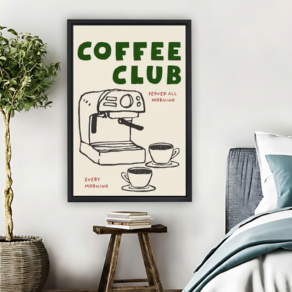 Coffee Club Espresso Machine Doodle Framed Canvas Wall Art| Liberty Signs #L1659