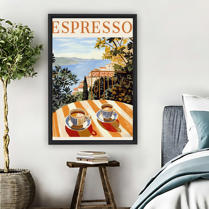 Espresso Italian Coastal Vintage Poster Framed Canvas Art| Liberty Signs #L1648