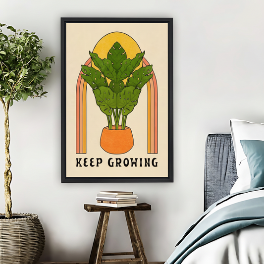 Keep Growing Retro Monstera Plant Framed Canvas Art| Liberty Signs #L1647