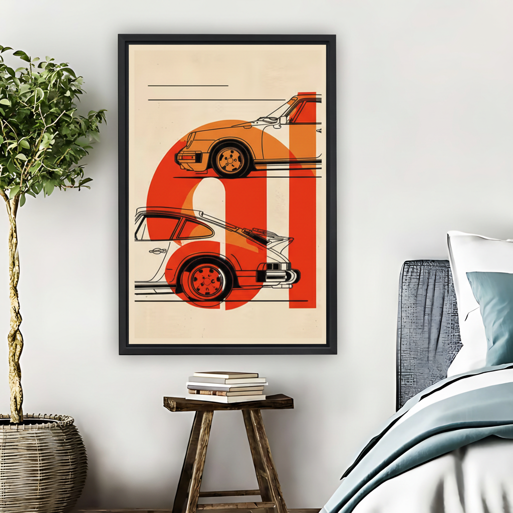 Porsche 911 Retro Minimalist Car Poster Framed Canvas Art| Liberty Signs #L1652