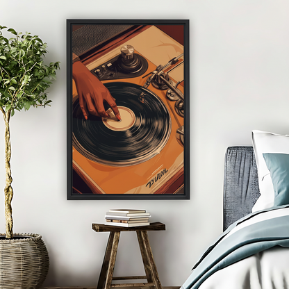 Retro Vinyl Record Turntable Framed Canvas Wall Art| Liberty Signs #L1644