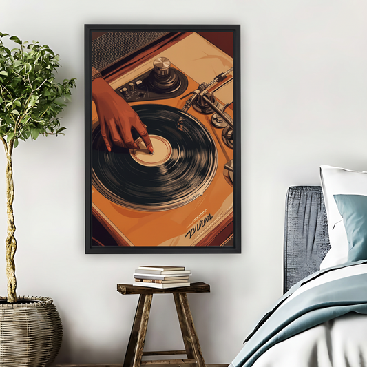Retro Vinyl Record Turntable Framed Canvas Wall Art| Liberty Signs #L1644