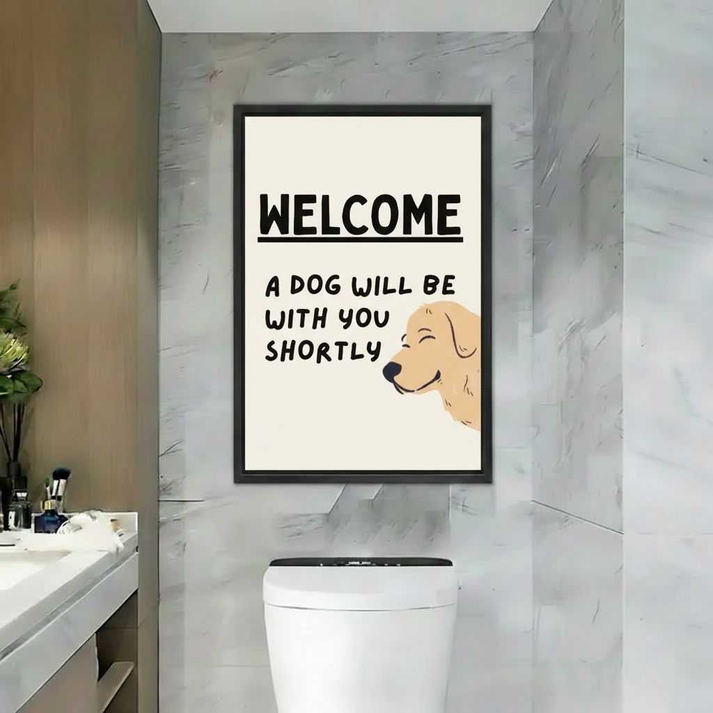 Welcome Funny Dog Quote Framed Canvas Bathroom Wall Art|Liberty Signs#L1789