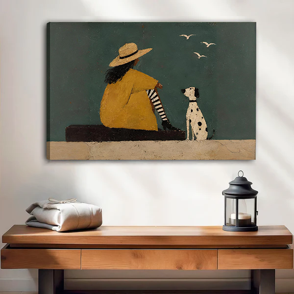 Contemporary Woman and Dog Canvas Wall Art | Framed & Unframed l4324