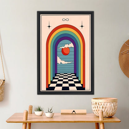 Retro Rainbow Archway Art Print - Boho Geometric Checkerboard Wall Decor|Liberty Signs #L453