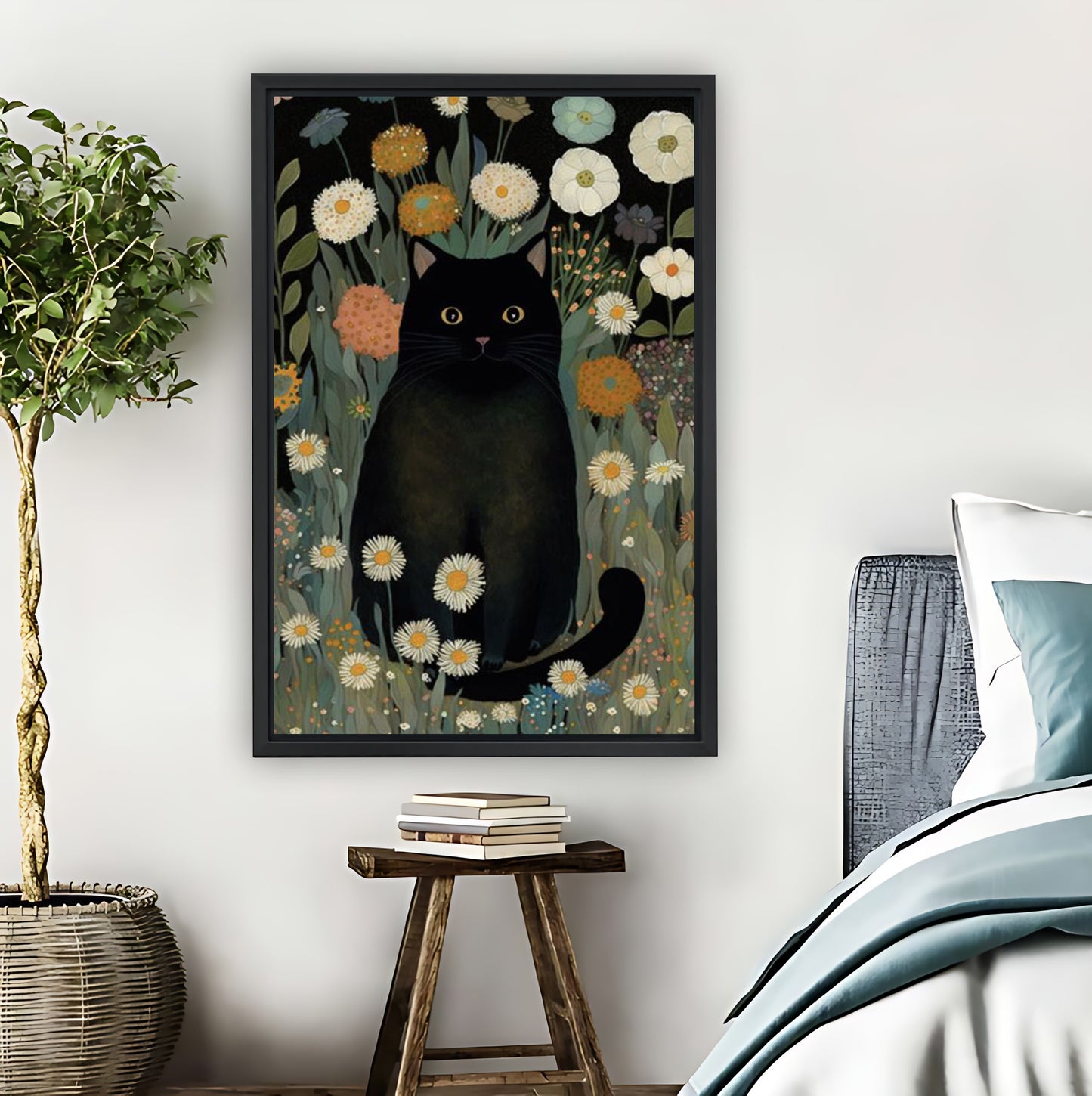 Black Cat in Wildflowers Art Print| Liberty Signs #L1546