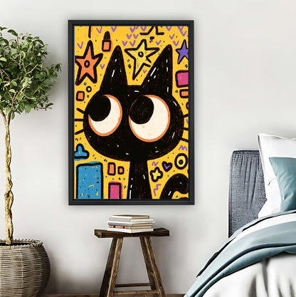 Big-Eyed Black Cat Starry Night Pop Art Wall Art|Liberty Signs #L856