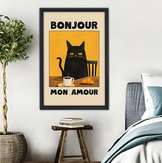 Bonjour Mon Amour Cat Coffee Art|Liberty Signs #L479
