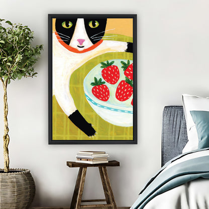 Playful Cat Stealing Strawberries Whimsical Wall Art|Liberty Signs #L869