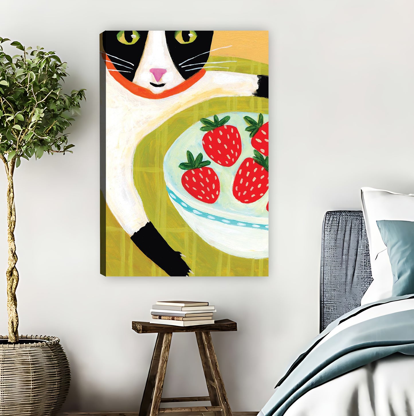 Playful Cat Stealing Strawberries Whimsical Wall Art|Liberty Signs #L869