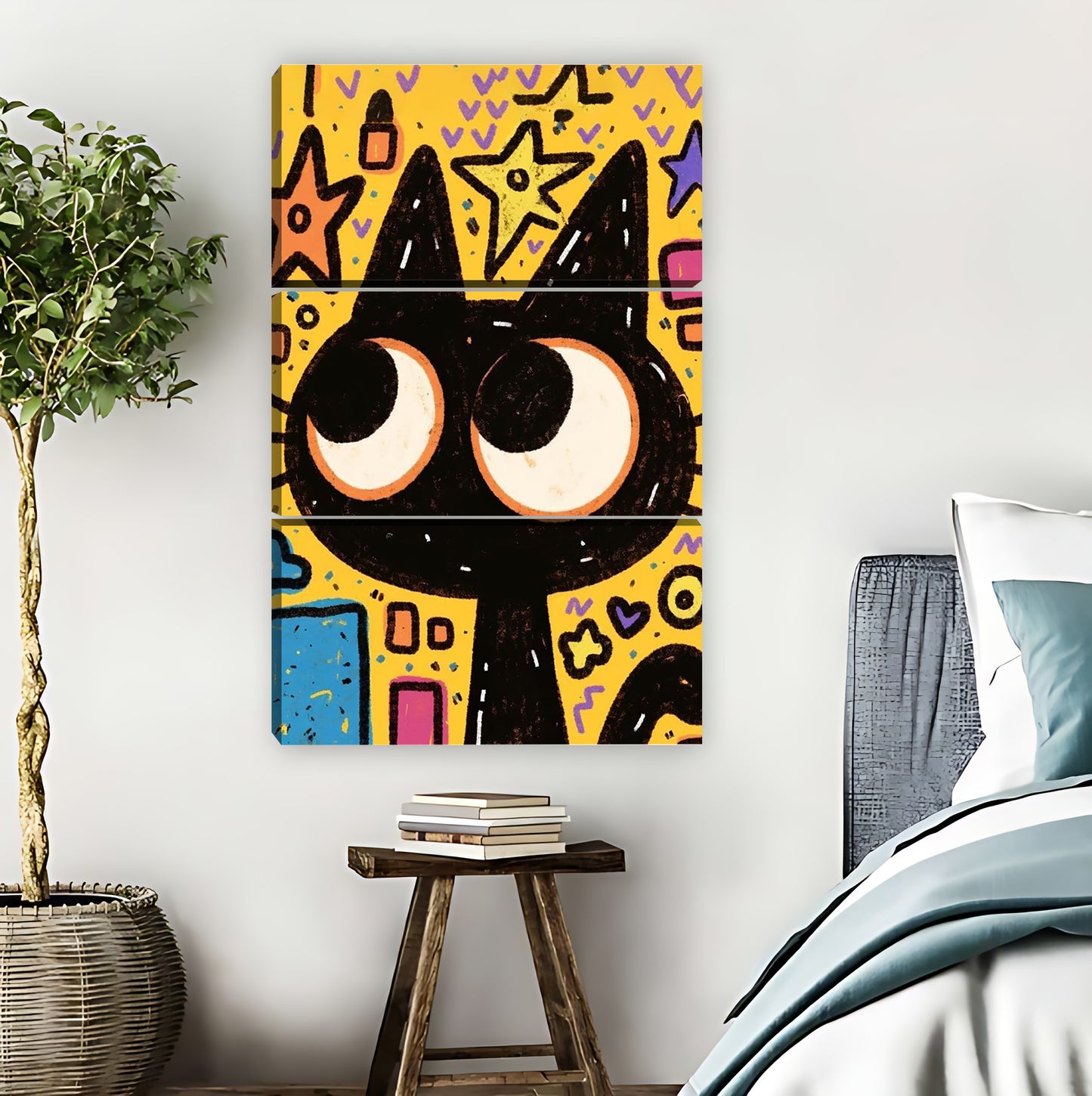 Big-Eyed Black Cat Starry Night Pop Art Wall Art|Liberty Signs #L856
