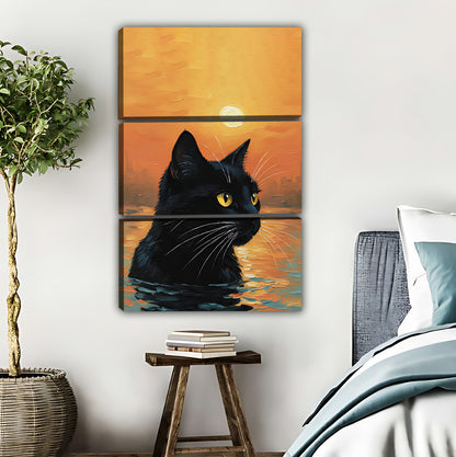 Black Cat Silhouette Sunset Print | Modern Coastal Wall Art|Liberty Signs #L622