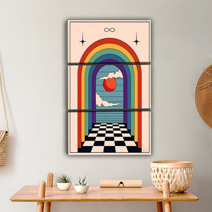 Retro Rainbow Archway Art Print - Boho Geometric Checkerboard Wall Decor|Liberty Signs #L453