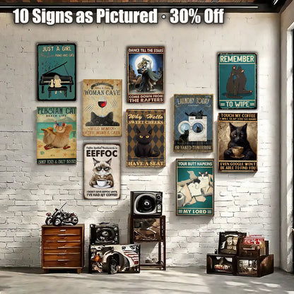 8x12 Cute Cat Metal Sign – Retro Tin Wall Art for Cat Lovers & Kitchens  (1/3/6/10 Pieces)| Liberty Signs #ZH2032
