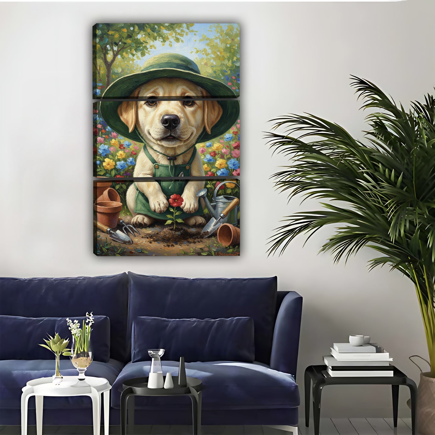 Garden Dog Wall Art - Puppy with Flowers Canvas Print| Liberty Signs #L301