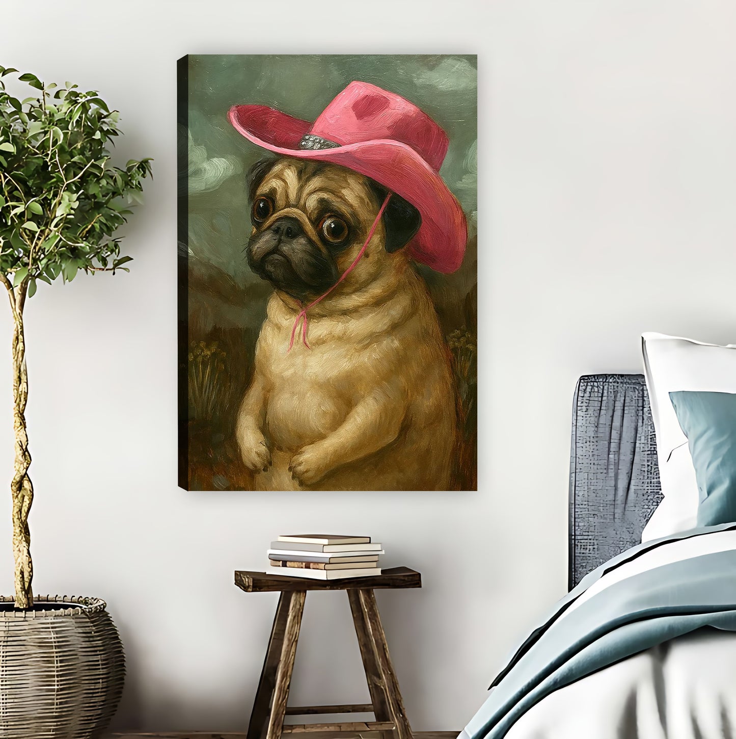 Pug in Pink Cowboy Hat Funny Western Wall Art|Liberty Signs #L827