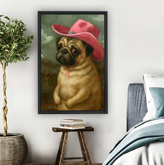 Pug in Pink Cowboy Hat Funny Western Wall Art|Liberty Signs #L827