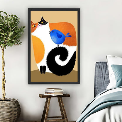 Calico Cat with Blue Bird Whimsical Wall Art Print|Liberty Signs #L870
