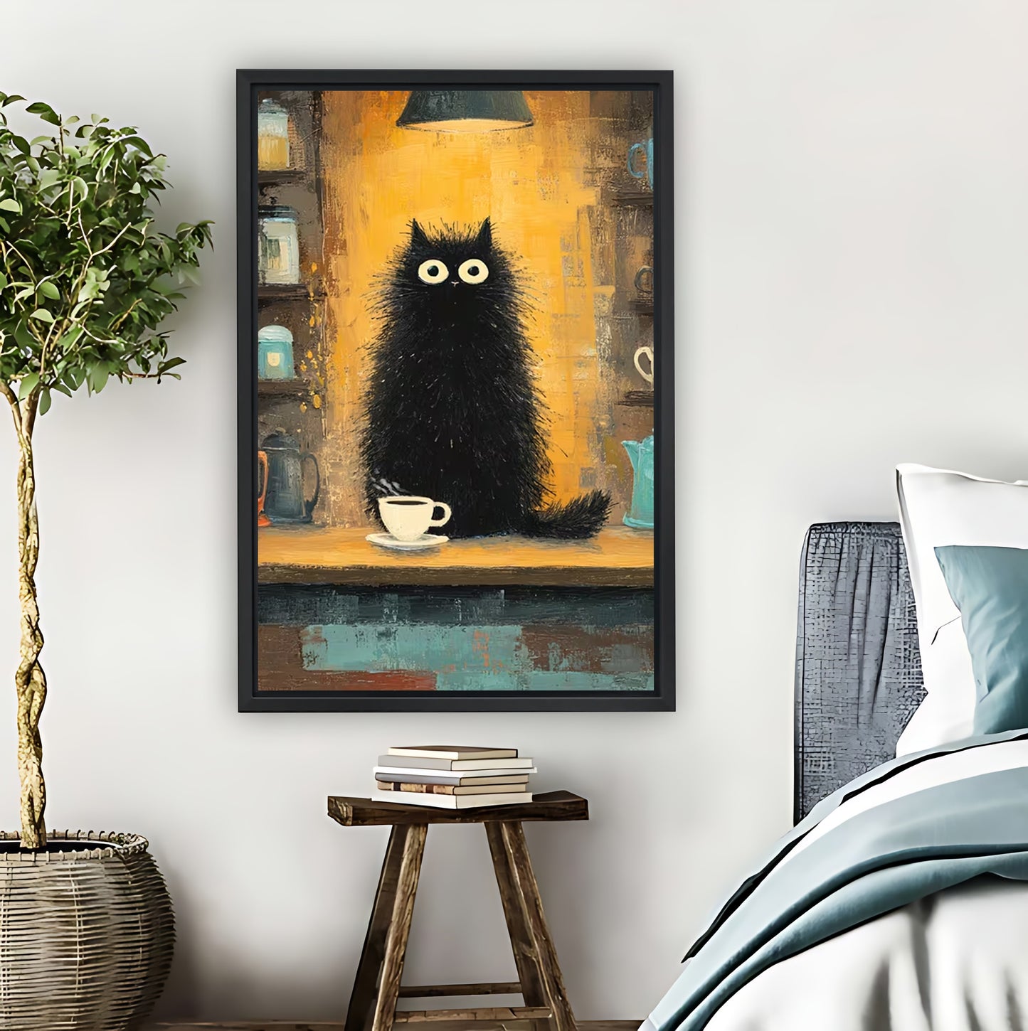 Black Cat with Coffee Mug Wall Art| Liberty Signs #L1524