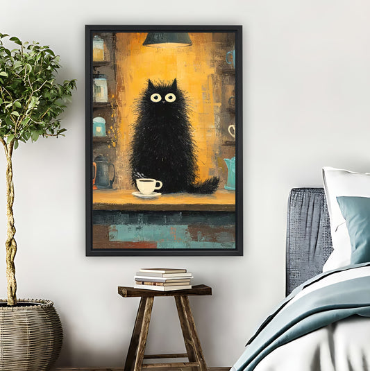 Black Cat with Coffee Mug Wall Art| Liberty Signs #L1524