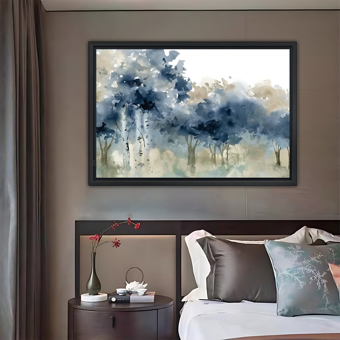 Abstract Watercolor Landscape Canvas - Blue Misty Forest Wall Art|Liberty Signs #L360