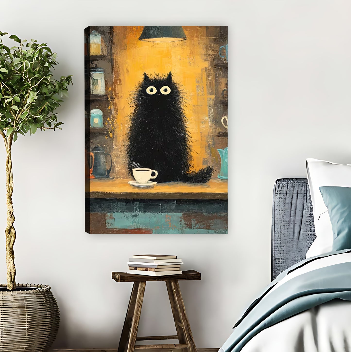 Black Cat with Coffee Mug Wall Art| Liberty Signs #L1524