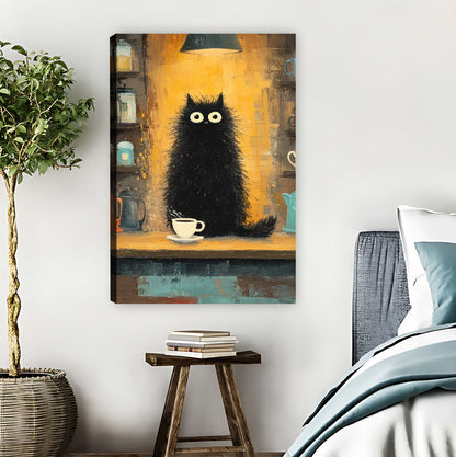 Black Cat with Coffee Mug Wall Art| Liberty Signs #L1524