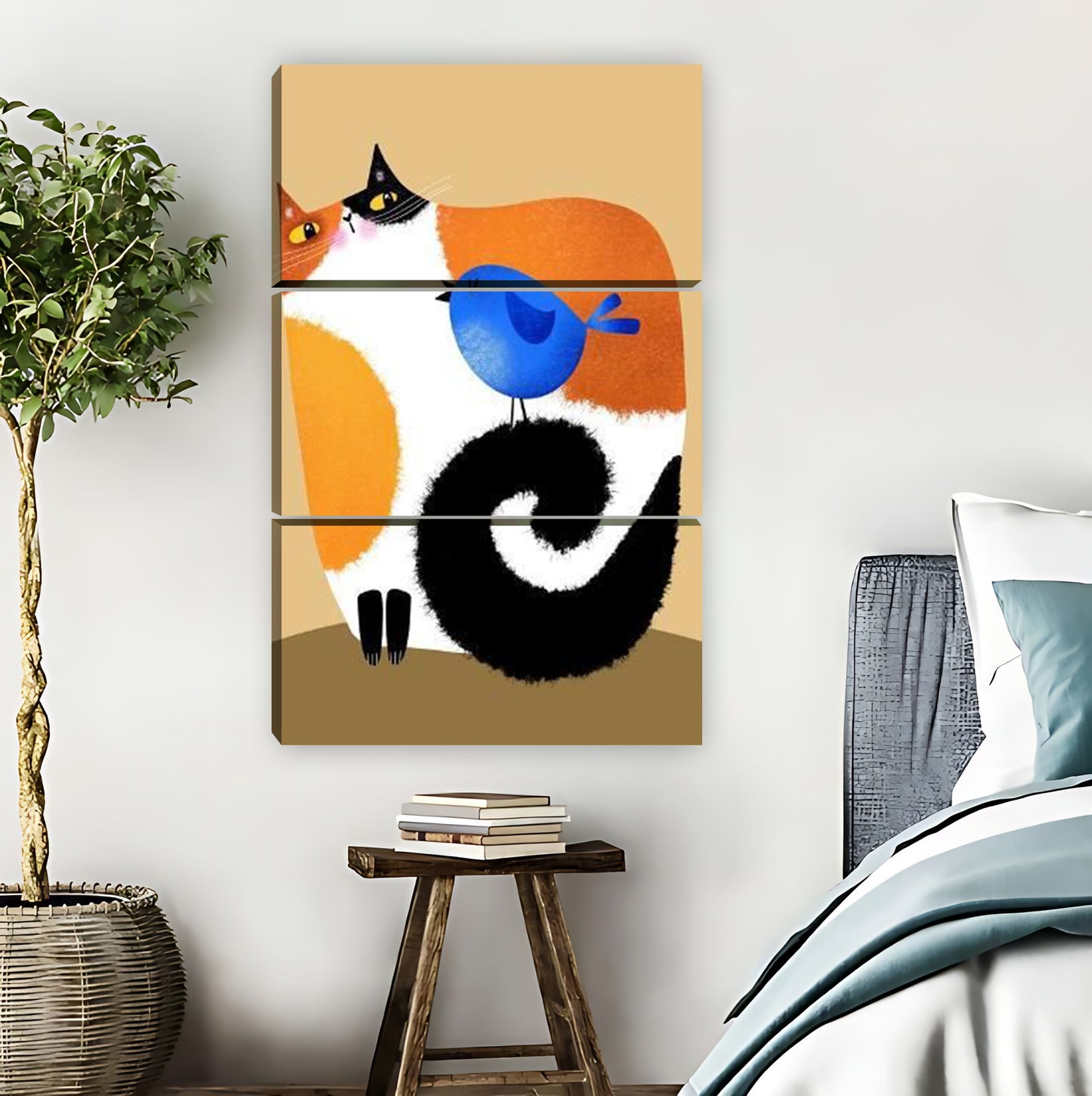 Calico Cat with Blue Bird Whimsical Wall Art Print|Liberty Signs #L870