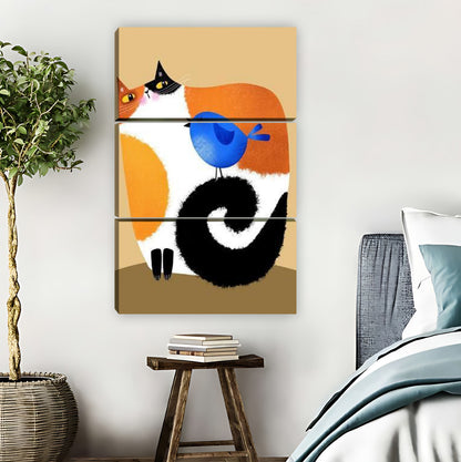 Calico Cat with Blue Bird Whimsical Wall Art Print|Liberty Signs #L870