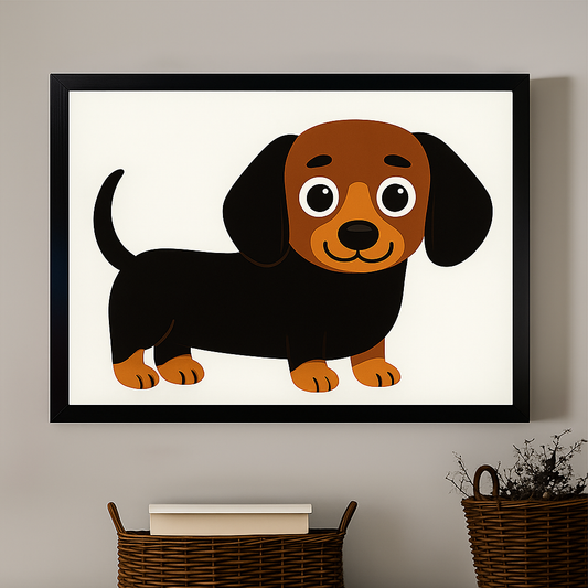 Cute Dachshund Cartoon – Minimalist White Framed Wall Art | Liberty Signs #M3193