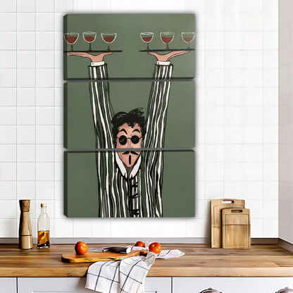 Retro Waiter with Wine Glasses Kitchen Wall Art Print|Liberty Signs #L559