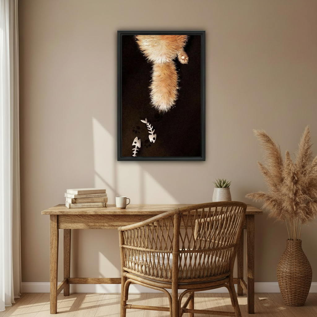 Funny cat wall art – minimalist dark background canvas print for home decor
