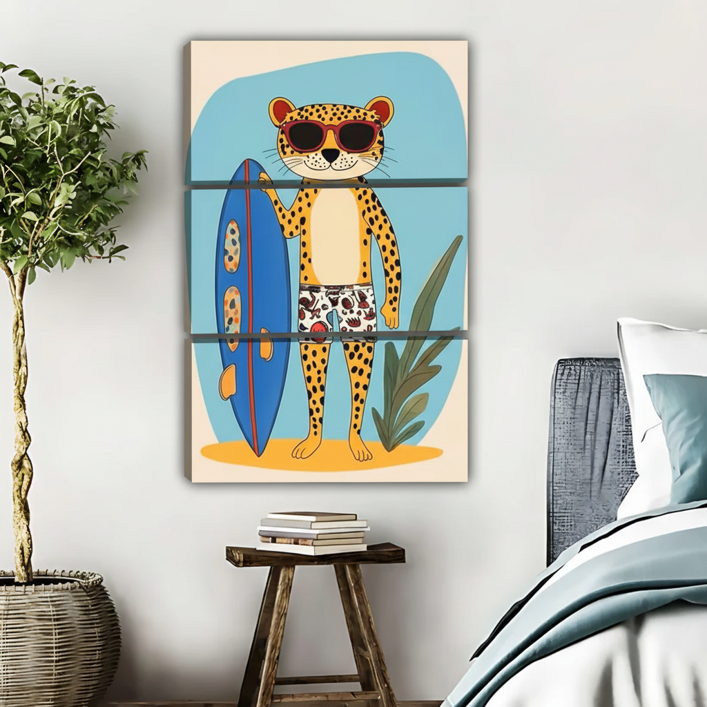 Surfing Leopard Wall Art - Cool Beach Vibes Animal Print|Liberty Signs #L457
