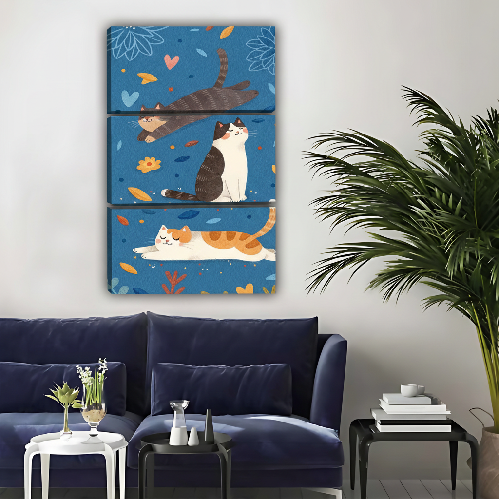 Three Happy Cats Canvas Print - Whimsical Animal Wall Art|Liberty Signs #L355
